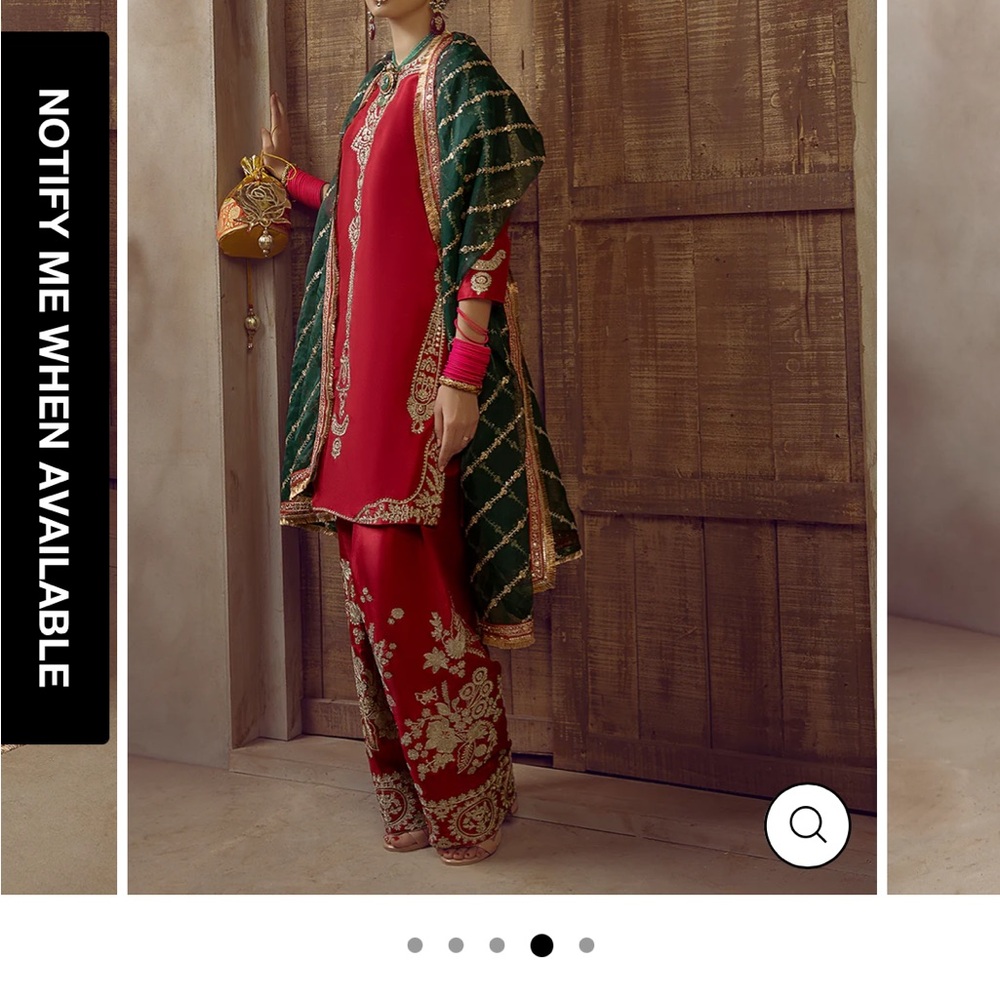 Pakistani Ali Xeeshan M Red and Green Embroidered Outfit